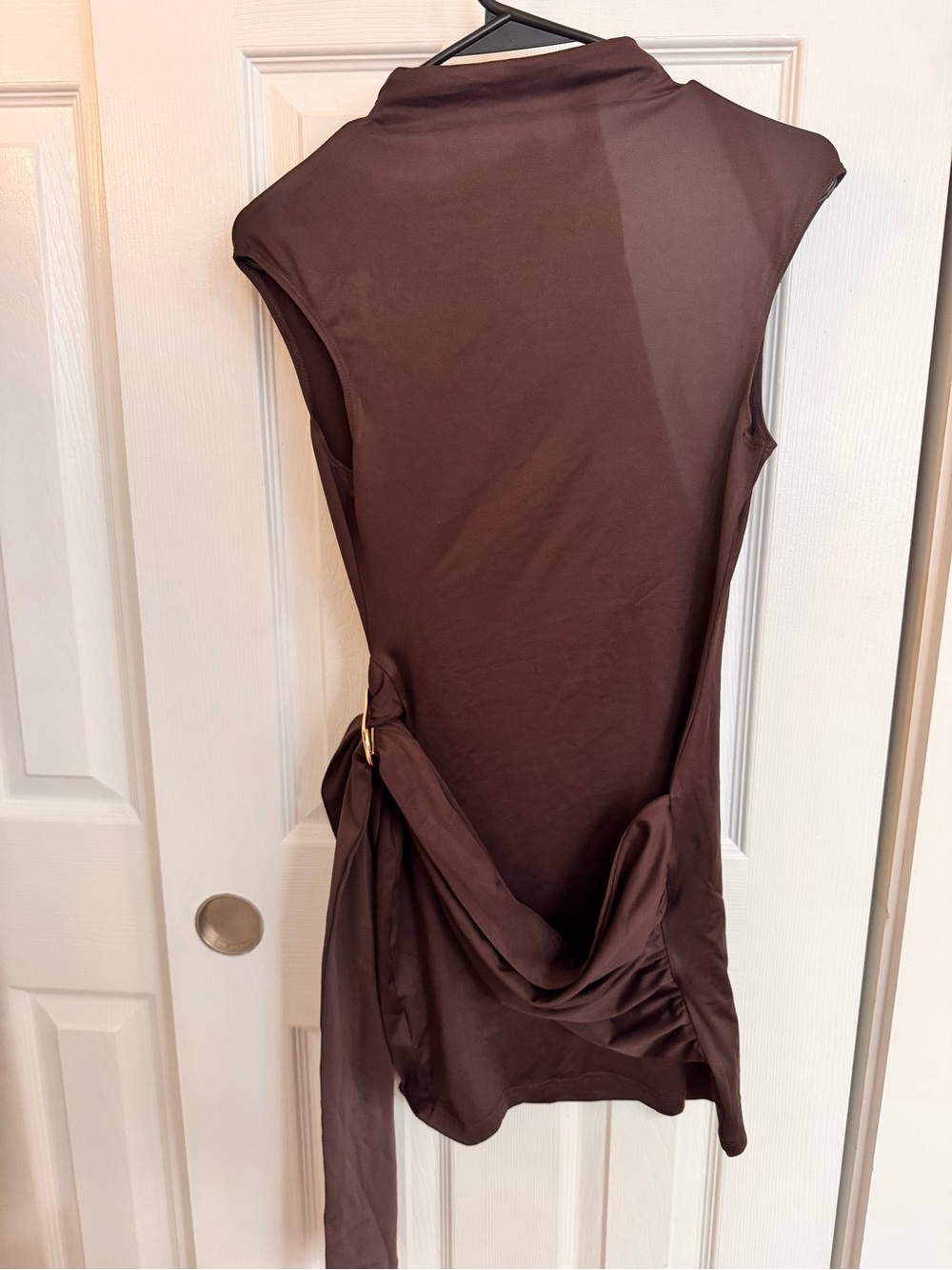 Sleeveless Brown Wrap-Detail Women's Body Con Dress